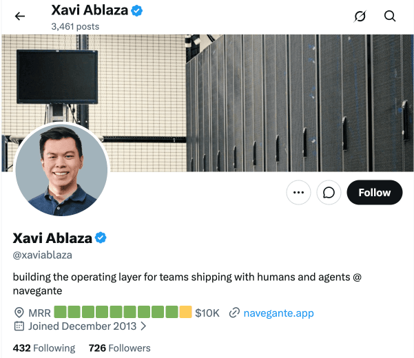 X profile with live stats in bio