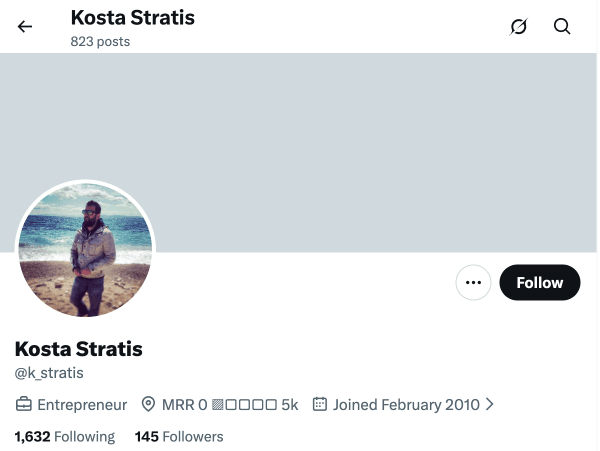 X profile with live stats in bio