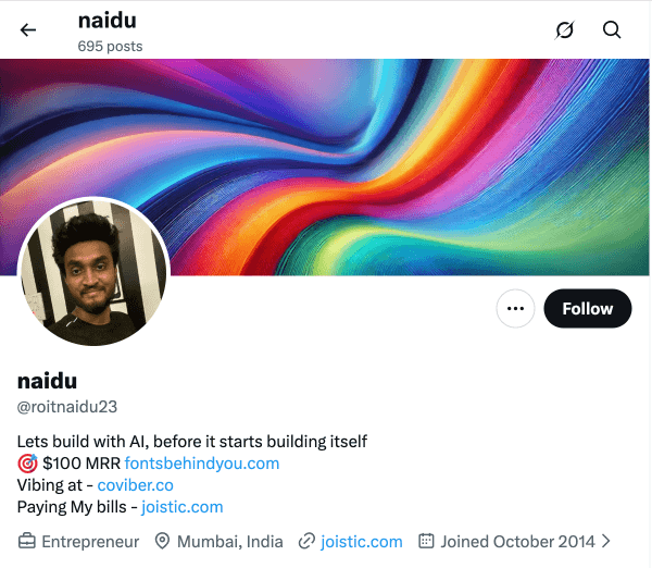 X profile with live stats in bio